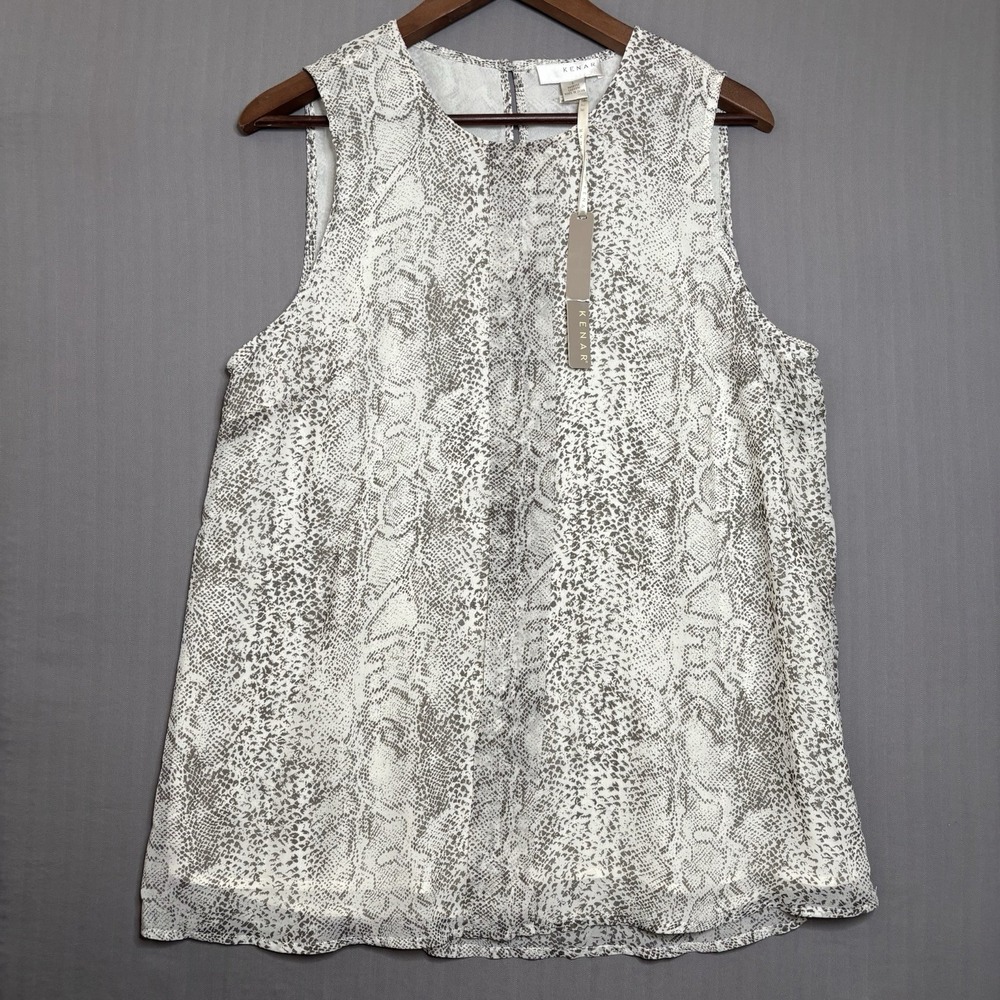 Kenar Snakeskin Print Sleeveless Blouse Womens Large Chiffon Lined Casual Chic